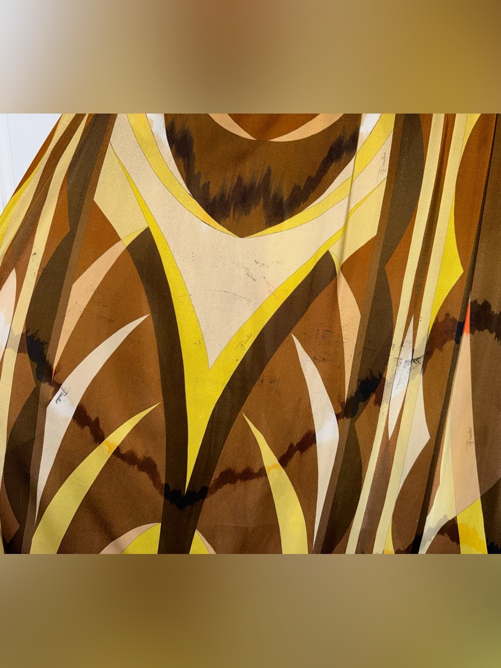 EMILIO PUCCI Brown Yellow Geometric Crossover Strapless Flowy Maxi 44 US 10 Y2K - Picture 11 of 16